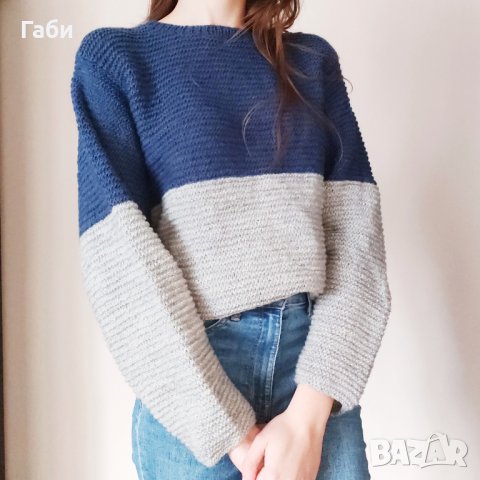 Ръчно плетена блуза в два цвята, снимка 2 - Блузи с дълъг ръкав и пуловери - 18762693