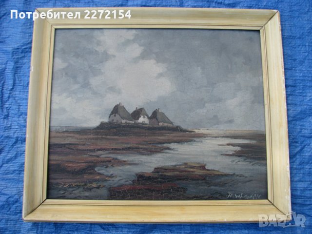 Стара картина пейзаж в рамка, снимка 2 - Антикварни и старинни предмети - 28596357