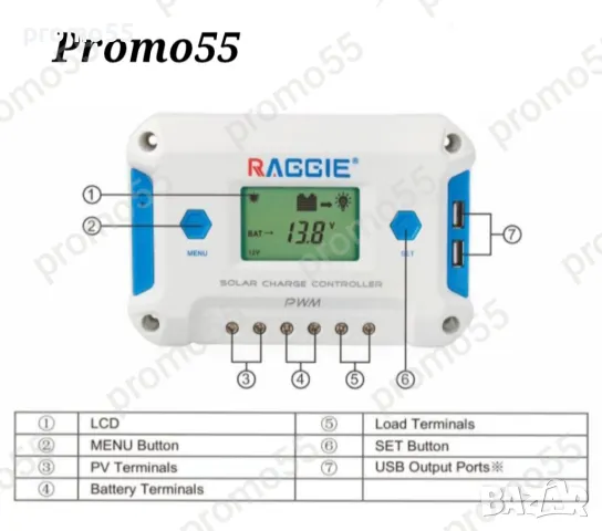 Соларен Контролер 12V/24V PWM 3 USB-2Бр. 20А/30А/60А за Соларен Панел, снимка 6 - Друга електроника - 48848416