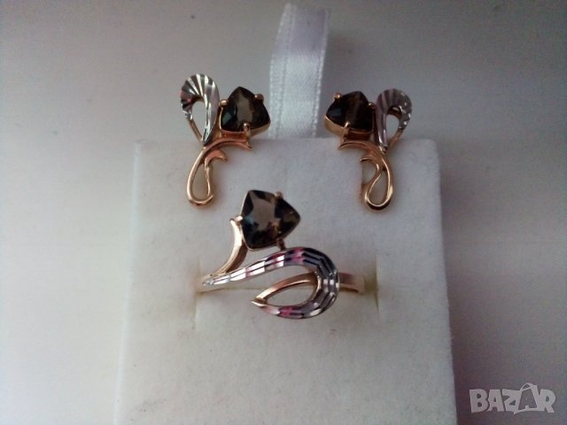 Руски златен комплект с раух топази , снимка 2 - Бижутерийни комплекти - 35144937