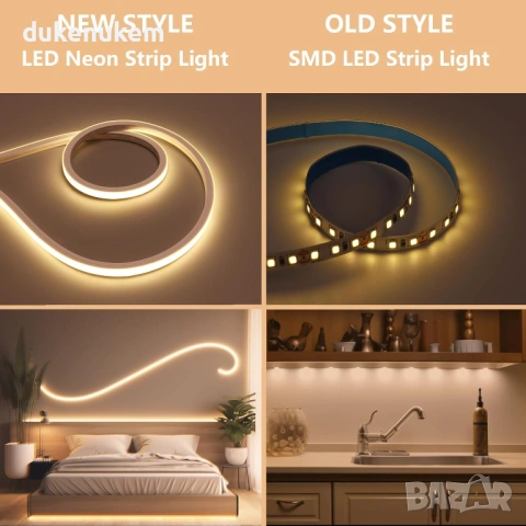 Неонова LED лента 220V – 10 м, Топло бяла 3000K, IP65, снимка 3 - Лед осветление - 53171884
