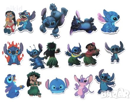 50 бр Лило и Стич lilo stitch самозалепващи лепенки стикери за украса декор картонена торта парти, снимка 4 - Други - 28665011