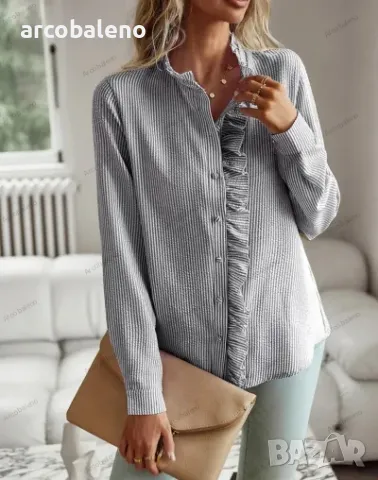 Елегантна дамска риза с волани с отворени копчета, 4цвята , снимка 16 - Ризи - 48573360