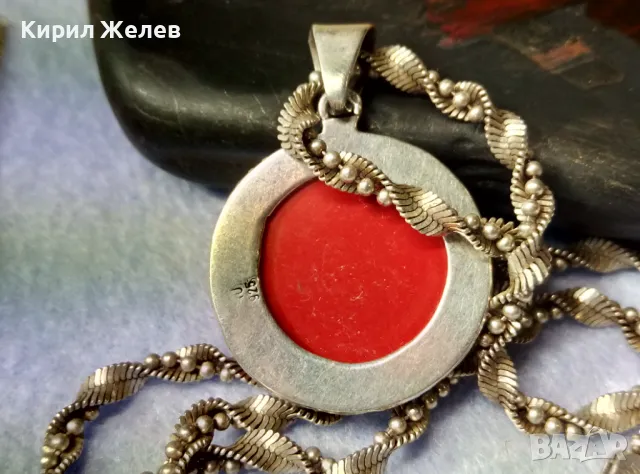 МАРКОВО СРЕБЪРНО КОЛИЕ с СРЕБЪРЕН МЕДАЛЬОН СРЕБРО 925 ITALY с ЮВЕЛИРНО ШЛИФОВАН ЧЕРВЕН КОРАЛ 34928, снимка 5 - Колиета, медальони, синджири - 49328153