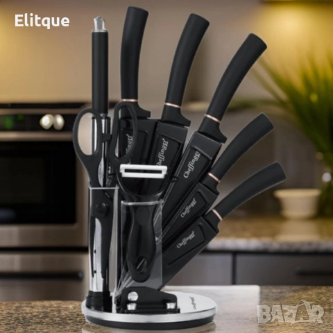 Комплект уреди за рязане Cheffinger – 9 части с мраморно покритие, стойка, точило и белачка, снимка 14 - Други - 53427222