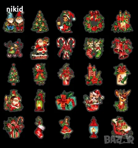 50 бр прозрачни коледни весели самозалепващи лепенки стикери за украса декор картонена торта и др, снимка 5 - Други - 48410529