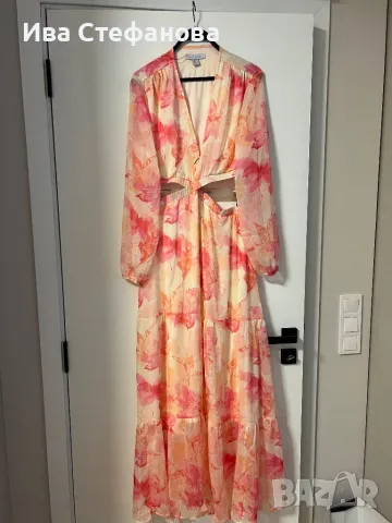 Нова разкошна дълга феерична елегантна женствена рязана в талията рокля флорален принт