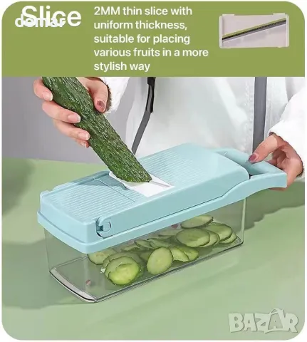 Чопър за зеленчуци, чопър за лук, 15 в 1 професионален чопър за храна, син, снимка 5 - Други стоки за дома - 47337626