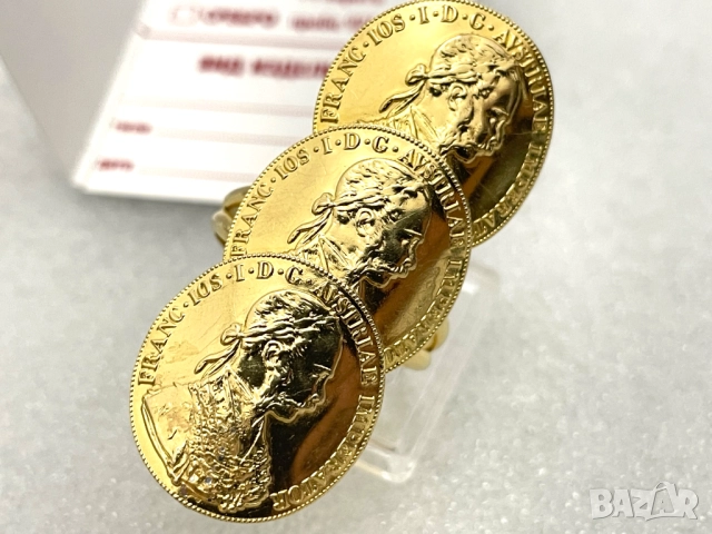 Дамски Златен Пръстен с три монети Франц Йосиф- 4,319 грама, 14К (проба 585), снимка 2 - Пръстени - 51431869
