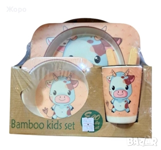Детски бамбуков сервиз за хранене 5-части различни фигури, снимка 3 - Сервизи - 52526157
