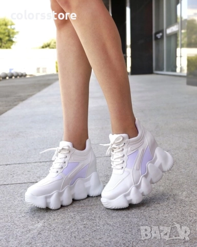 Кецове на платформа - бяла кожа с мрежа - PA786 , снимка 3 - Кецове - 51437111