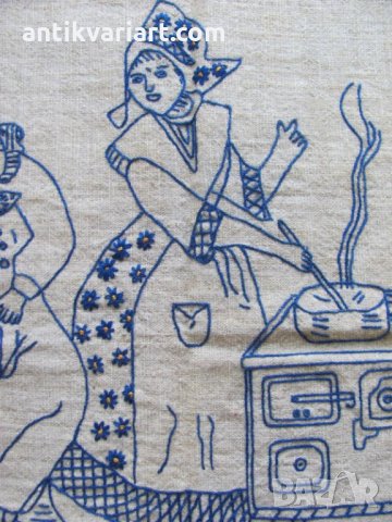 30-те Ръчна Бродерия върху тъкан Ленен Плат, снимка 5 - Антикварни и старинни предмети - 27116284