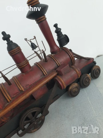 70см-7кг стара дървена фигура-играчка/локомотив-влак/дърво-ковано желязо, снимка 6 - Антикварни и старинни предмети - 50698741
