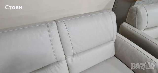 Светло сив кожен комплект тройка, двойка и фотьойл, снимка 7 - Дивани и мека мебел - 43896312