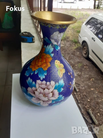 Голяма стара ваза Клоазоне - бронз, снимка 6 - Антикварни и старинни предмети - 53279189