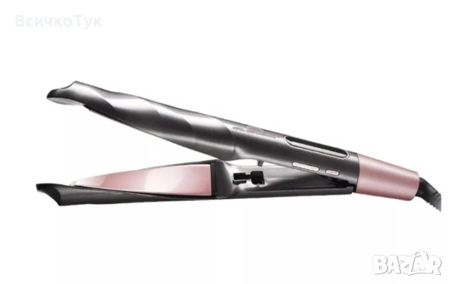 ✨Преса за изправяне на коса и къдрене ELEKOM ЕК-521, 50 W, 5 Нива на температура, Черен/Розов