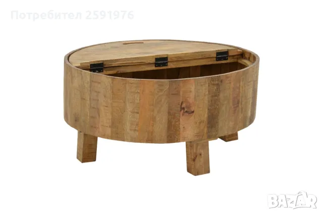 Кръгла холна маса от Масив Darian - Мангово дърво - с шкаф, Ф90x45cm, снимка 1