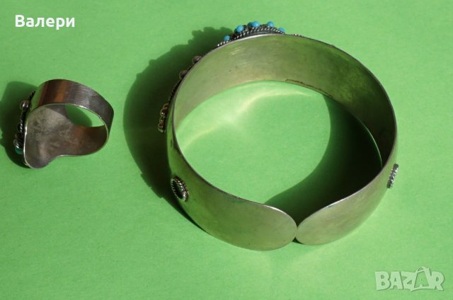 Гривна и пръстен (бижу) - мелхиор и тюркоаз, снимка 3 - Бижутерийни комплекти - 40181516