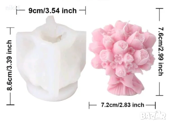 3D Букет микс цветя лале роза лалета рози силиконов молд форма фондан шоколад гипс смола свещ декор