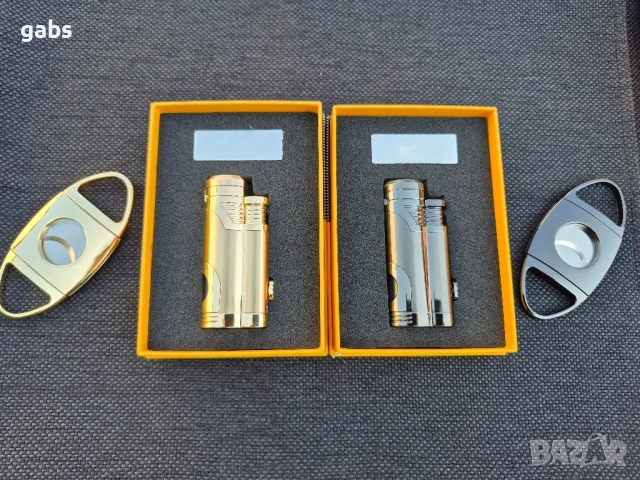 Стилна запалка за пури с лого и подарък резачка в подаръчна кутия, снимка 2 - Запалки - 52538359