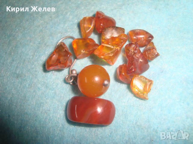 СТАРА СРЕБЪРНА КЕХЛИБАРЕНА ОБЕЦА иЛОТ БАЛТИЙСКИ НАТУРАЛЕН КЕХЛИБАР и1 КАРНЕОЛ ШЛИФОВАНО КАМЪЧЕ 23568, снимка 12 - Антикварни и старинни предмети - 35646444