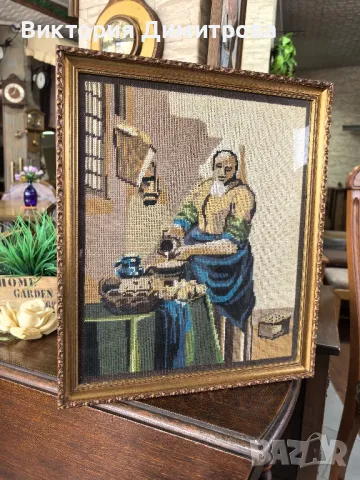 Гоблен "Млекарката", по картина на Вармеер, снимка 3 - Гоблени - 49121024