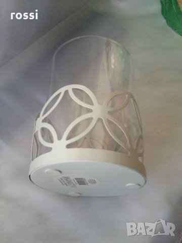 Елегантен немски свещник стъкло метал нов вис. 14 см., снимка 7 - Настолни лампи - 27066614