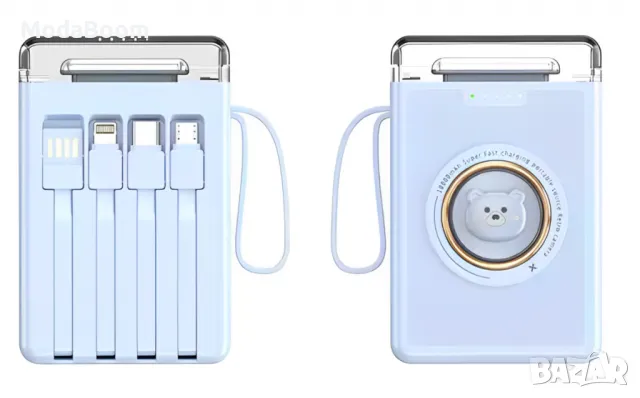 Мини Power Bank с анимационна LED светлина с вградени 4 кабела,10000mAh, снимка 2 - Фотоапарати - 48682905