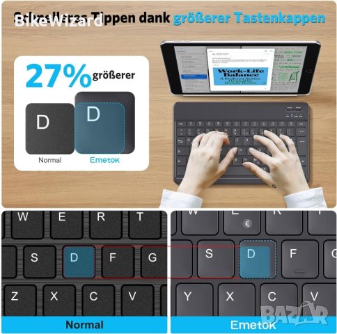 Bluetooth клавиатура Emetok за iPad  и други ултратънка, презареждаема НОВА, снимка 4 - Клавиатури и мишки - 43574826