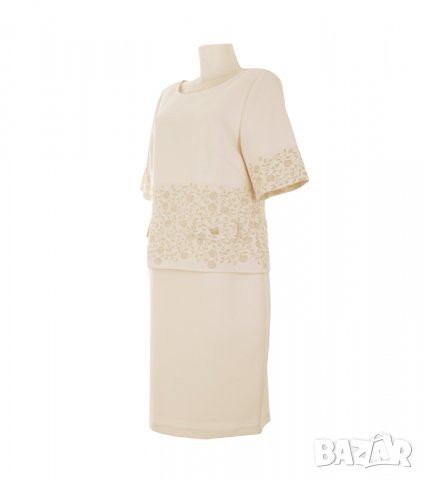 Елегантна рокля в бледорозов нюанс с бродерии марка Poza - EU 42 и EU 46, снимка 5 - Рокли - 25774630