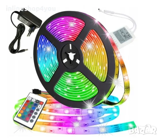 LED диодна лента 5м. RGB с захранване и контролер ЛЕД ленти комплект, снимка 5 - Лед осветление - 48226777