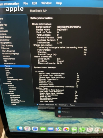 CTO 13" M1 MacBook Air a2337(2020 г.) - M1/16GB RAM/512GB SSD, снимка 11 - Лаптопи за работа - 53141622