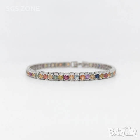 Сребърна гривна с родиево покритие и мултисапфир, снимка 6 - Гривни - 52565429