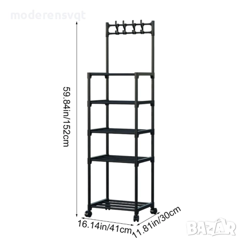 Етажерка с колела и куки на 5 нива за баня и кухня, снимка 2 - Етажерки - 52157796
