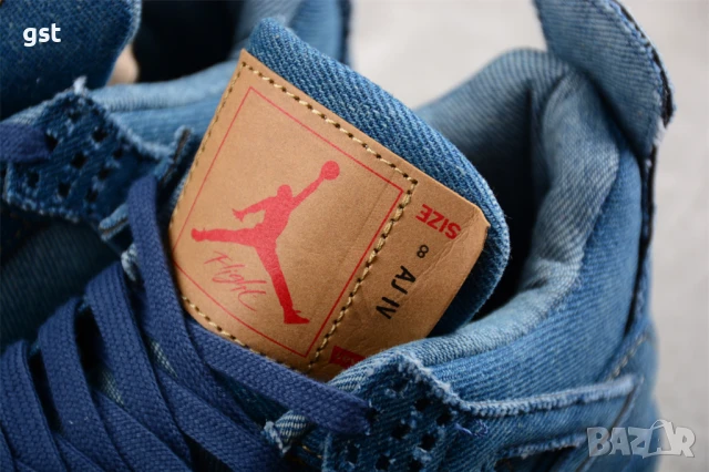 Уникални Редки Levi’s x Air Jordan 4 Denim дизайнерски Маратонки Кецове , снимка 11 - Маратонки - 50541333
