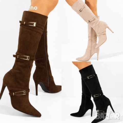 Дамски ботуши на висок ток с декоративни катарами Sadie, 3цвята 