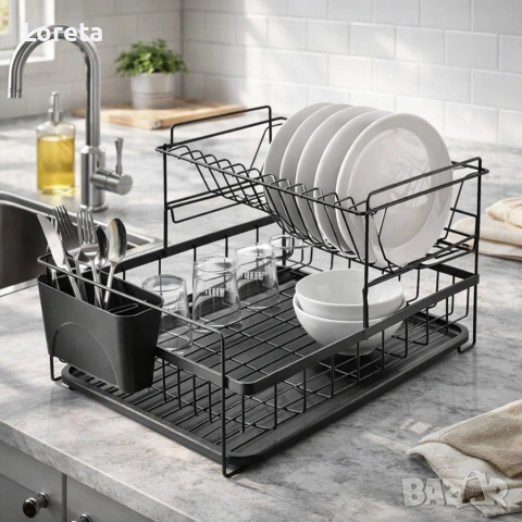 Сушилник за съдове Rosberg 2 нива, поставка за прибори и чинии, снимка 2 - Сушилни - 53437850
