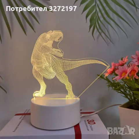 Холограмна 3D LED лампа - Динозавър, снимка 4 - Настолни лампи - 49576287