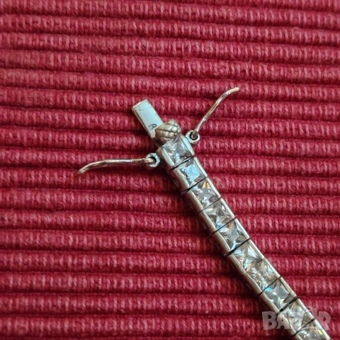 Сребърна дамска гривна, тенис гривна с циркони и родиево покритие. , снимка 2 - Гривни - 52847141