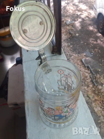 Стара немска халба за бира със звънец, снимка 6 - Антикварни и старинни предмети - 53273890