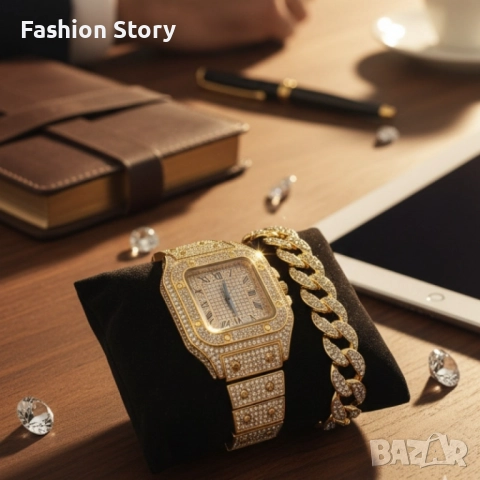 Луксозен комплект часовник и гривна – блясък и стил в едно, снимка 5 - Мъжки - 51935414