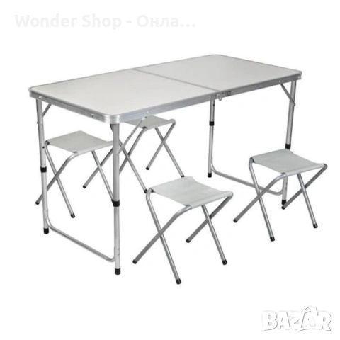 Комплект сгъваема алуминиева маса с 4 стола – идеален за къмпинг, двор и почивка , снимка 3 - Маси - 53085435