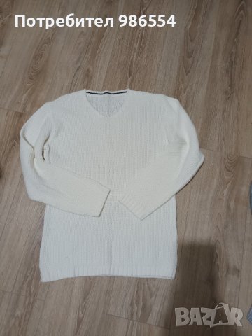 Бял мъжки пуловер размер M - L, снимка 1 - Пуловери - 43586814