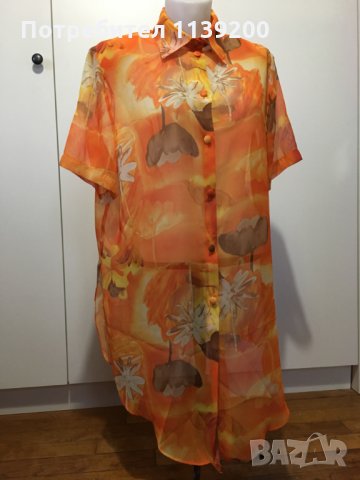 Френска елегантна лятна прозрачна оранжева туника Vittel L, снимка 3 - Туники - 27299977