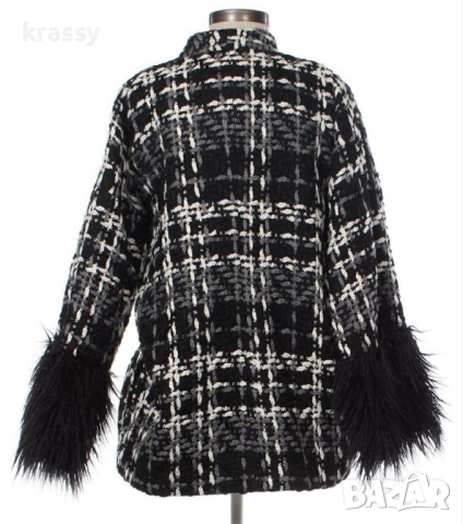 НОВО страхотно елегантно макси дамско палто с косъм на ръкавите (размер ХЛ)