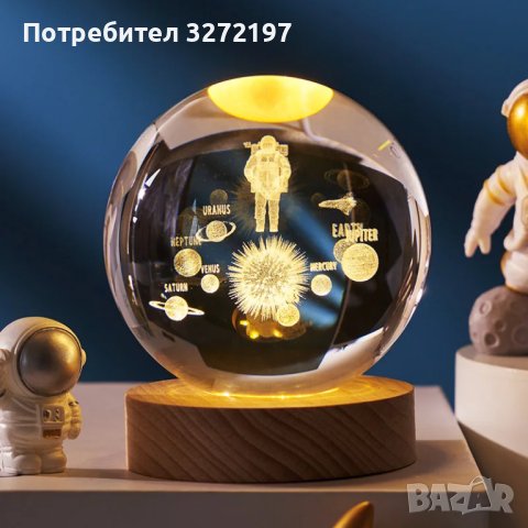 LED Светеща кристална топка/лампа,3D сензорна - Слънчева Система, снимка 1