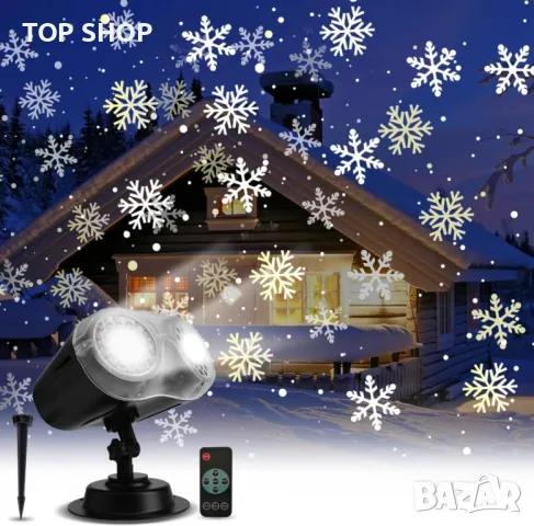 ROVLAK Коледна вътрешна и външна лампа за проектор снежинка за коледни партита, с дистанционно, снимка 2 - Лампи за стена - 48508301