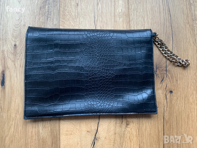 Черен кожен клъч , снимка 4 - Чанти - 36406391