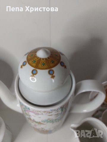 Ръчно рисуван порцеланов сервиз за чай с руски мотиви - Reichenbach, Германия., снимка 12 - Сервизи - 43913685