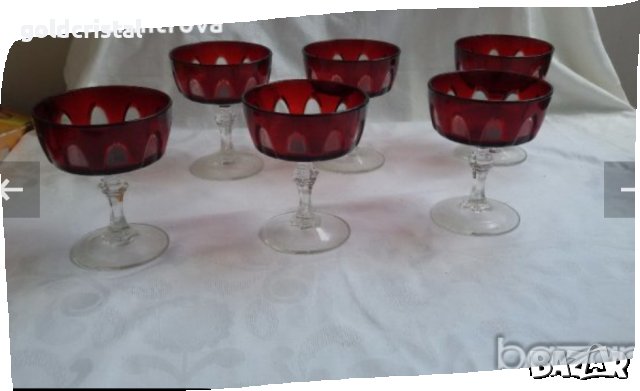 чаши френски червен кристал лукс, снимка 9 - Антикварни и старинни предмети - 18594015